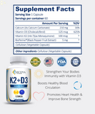 Vitamin K2 D3 Bone & Heart Health, Immune Support, Easy to Swallow Capsules