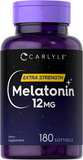 Melatonin 12 Mg | 180 Softgel Capsules | Adult Extra Strength Support Supplement | Non-Gmo, Gluten Free