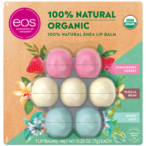 Eos Organic Lip Balm, 7 Spheres   With 100% Natural Oil, Shea Butter & Jojoba Oil | All-day Moisture & Soft