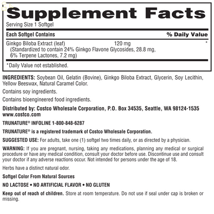 Trunature Ginkgo Biloba 120Mg, 340 Softgels
