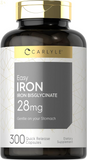 Easy Iron | 28 Mg | 300 Capsules | Non-Gmo and Gluten Free Gentle on Your Stomach Formula | as Iron Bisglycinate | by