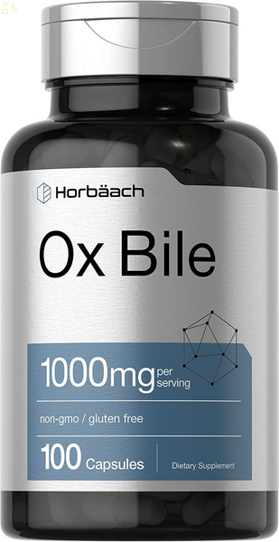 Ox Bile 1000 Mg 100 Capsules | Digestive Enzymes Supplement | Non-Gmo & Gluten Free 