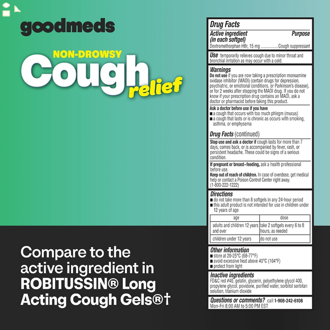 Cough Relief for Adults Softgels Dextromethorphan Hbr (DXM) 15Mg 8Hour, Non-Drowsy, Long-Lasting Bronchial Suppressant for Dry Cough and Chest Congestion (120 Count)