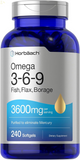 Triple Omega 3-6-9 240 Softgels | from Fish, Flaxseed, Borage Oils | Non-Gmo & Gluten Free
