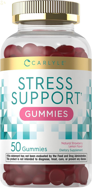 Stress Support Gummies | 50 Count | with GABA and L-Theanine | Natural Strawberry Lemon Flavor | Non-Gmo, Gluten Free Supplement