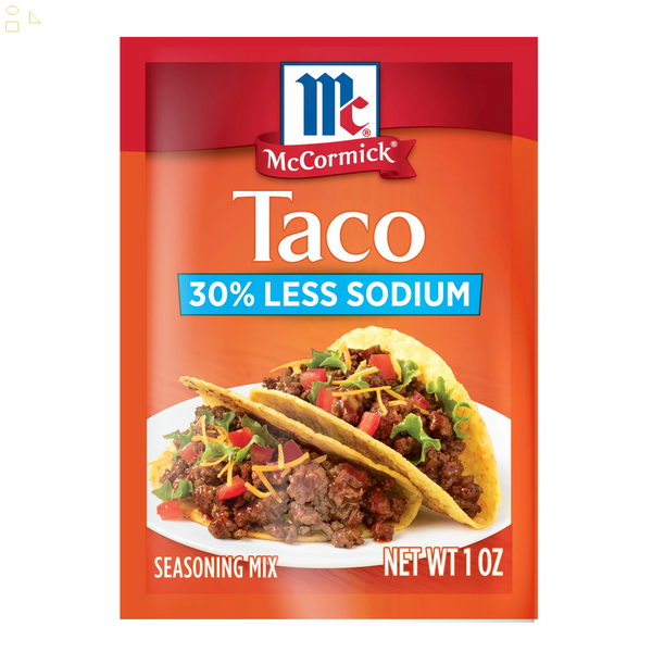 Mccormick 30% Less Sodium Taco Seasoning Mix, 1 Oz Envelope