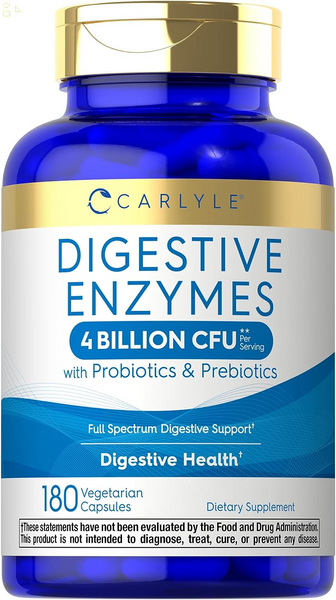 Digestive Enzymes | with Probiotics & Prebiotics | 180 Capsules | Vegetarian, Non-Gmo and Gluten Free Supplement