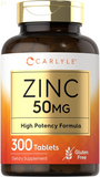 Zinc 50Mg | 300 Tablets | Vegetarian, Non-Gmo, and Gluten Free Supplement | Zinc Gluconate | High Potency Formula | by