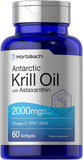 Antarctic Krill Oil 2000Mg | 60 Softgel Capsules | Omega-3, EPA, DHA Supplement | with Astaxanthin | Non-Gmo, Gluten Free
