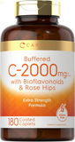 Buffered Vitamin C | 2000Mg | 180 Caplets | with Bioflavonoids and Rose Hips | Vegetarian, Non-Gmo, and Gluten Free Supplement