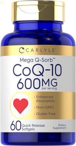 Coq10 600 Mg | 60 Softgels | Mega Q-Sorb Coenzyme Q-10 | with Black Pepper Extract | Non-Gmo, Gluten Free