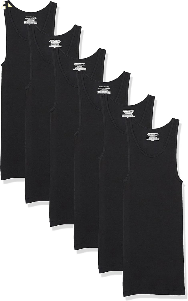 Essentials Men'S Lightweight Breathable Cotton Slim Fit Tank Undershirts, Pack of 6