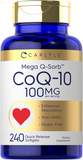 Coq10 100Mg | 240 Softgels | Mega Q-Sorb Coenzyme Q-10 | with Black Pepper Extract | Non-Gmo, Gluten Free