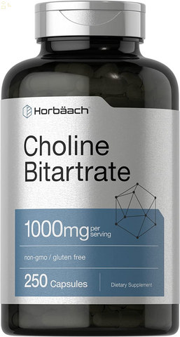 Choline Bitartrate Supplement | 1000Mg | 250 Capsules | High Potency | Non-Gmo, Gluten Free | by