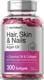 Hair Skin and Nails Vitamins | 300 Softgels | with Biotin and Collagen | Infused with Argan Oil and Coconut Oil | Non-Gmo, Gluten Free Supplement | by Horbaach