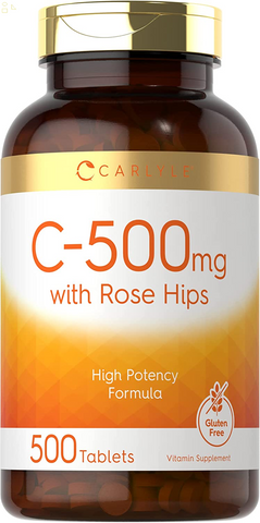 Vitamin C with Rose Hips 500Mg | 500 Tablets | High Potency Formula | Vegetarian, Non-Gmo and Gluten Free Supplement