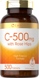 Vitamin C with Rose Hips 500Mg | 500 Tablets | High Potency Formula | Vegetarian, Non-Gmo and Gluten Free Supplement