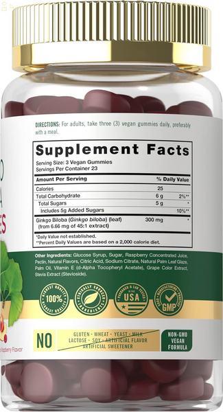 Ginkgo Biloba 300Mg | 70 Gummies | 45:1 Leaf Extract | with Natural Peach Raspberry Flavor | Vegan, Non-Gmo, Gluten Free Supplement