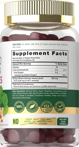 Ginkgo Biloba 300Mg | 70 Gummies | 45:1 Leaf Extract | with Natural Peach Raspberry Flavor | Vegan, Non-Gmo, Gluten Free Supplement