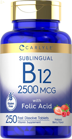 Vitamin B12 Sublingual 2500 Mcg | 250 Fast Dissolve Tablets | Cyanocobalamin Supplement with Folic Acid for Adults | Natural Berry Flavor | Vegetarian, Non-Gmo, and Gluten Free