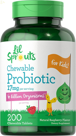Probiotics for Kids | 200 Chewable Tablets | 6 Billion Cfus | Natural Raspberry Flavor | Non-Gmo, Gluten Free Probiotics for Children 