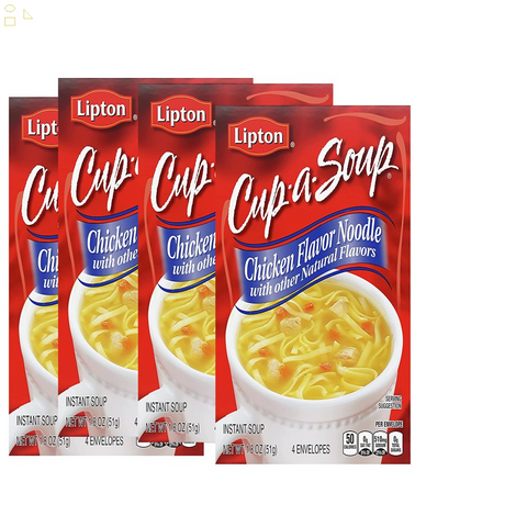 4 Lipton Chicken Cup-A-Soup Instant Soup for a Warm Cup of Soup Chicken Noodle Soup Made with Real Chicken Broth Flavor 1.8 Oz each