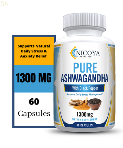 Organic Ashwagandha Capsules 1300 Mg Daily Stress, Mood, Brain Booster