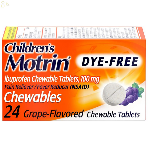 Children's Motrin Chewable Dye-Free Ibuprofen Ages 2-11 Pain + Fever Relief Medicine 24 Chewable Tablets