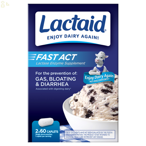 Lactaid Fast Act Lactase Enzyme Supplement, 120 Caplets | For The Prevention of Gas, Bloating and Diarrhea