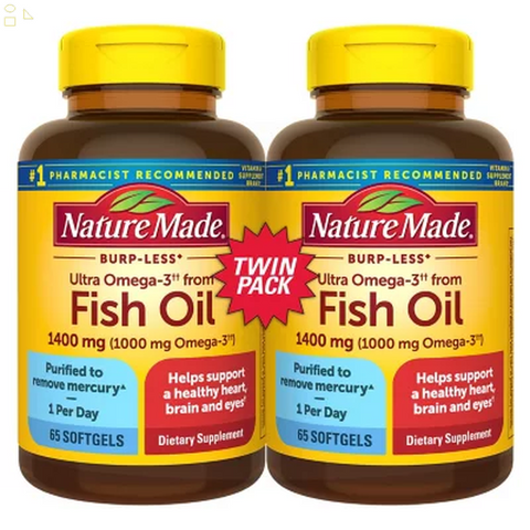 Nature Made Burp-Less Ultra Omega 3 from Fish Oil 1400 Mg. Softgels (65 Ct., 2Pk.)