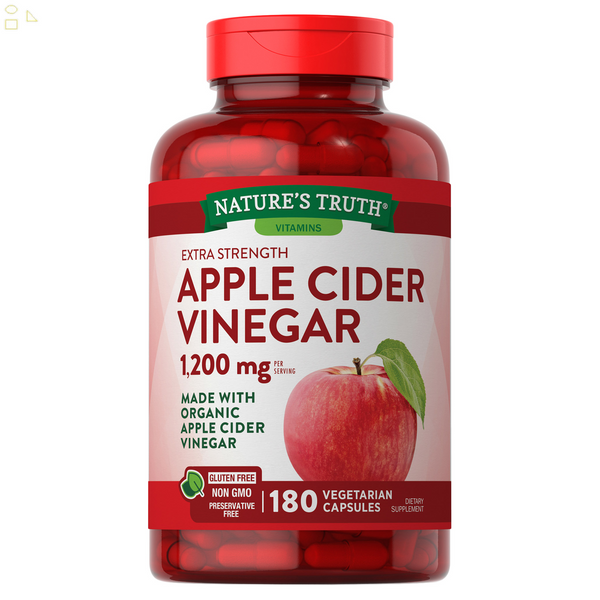 Nature'S Truth Apple Cider Vinegar 1200 Mg., 180 Capsules | Gluten, Dairy and Preservative Free