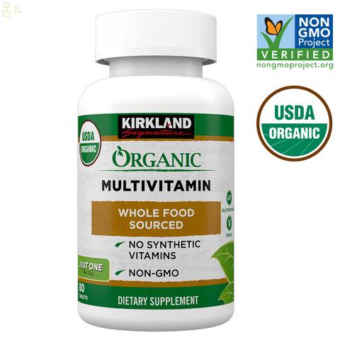 Kirkland Signature USDA Organic Multivitamin, 80 Coated Tablets Whole Food Sourced | No Synthetic Vitamins, Artificial Colors, Flavors or Preservatives