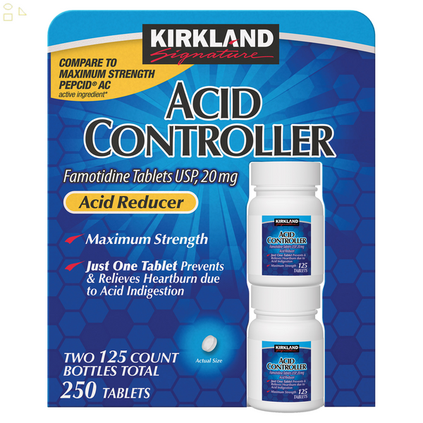 Kirkland Acid Controller Famotidine 20 Mg., 250 Tablets | Compare To Pepcid AC Maximum Strength Active Ingredients 