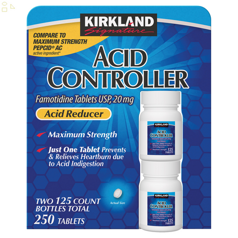 Kirkland Acid Controller Famotidine 20 Mg., 250 Tablets | Compare To Pepcid AC Maximum Strength Active Ingredients 