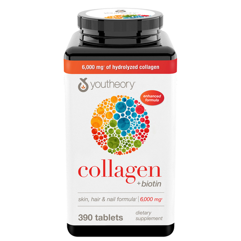 Youtheory Collagen Plus Biotin, 390 Tablets with 18 Amino Acids Revitalizes Skin, Hair and Nails