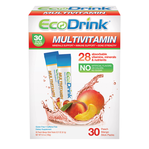 Ecodrink Complete Multivitamin Drink Mix, 30 Packets Peach Mango