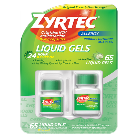 Zyrtec Allergy Antihistamine Cetirizine Hcl 10Mg., 65 Liquid Gels