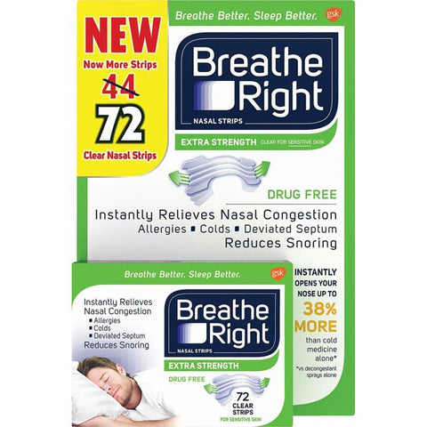 Breathe Right Extra Strength Nasal Strips, 72 Strips Clear color