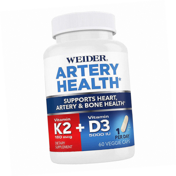 Weider Artery Health with Vitamin K2 plus D3 and Ginger , 60 Veggie Caps,  Supports Heart, Bone and Immune Health