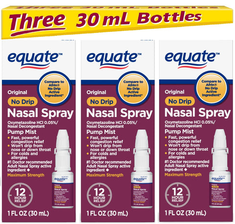 EquateTM Original Maximum Strength 12 Hour Nasal Congestion Relief Pump Mist Spray, 90 Ml. Compare to Afrin Original active ingredient