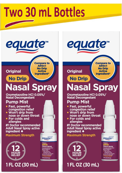 EquateTM Original Maximum Strength 12 Hour Nasal Congestion Relief Pump Mist Spray, 60 Ml. Compare to Afrin Original active ingredient