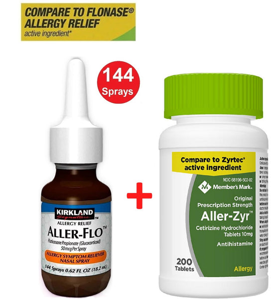 M-M Cetirizine 200 Ct. + KS 1 Fluticasone Nasal Spray | Non-Drowsy Allergy Relief Tablets Antihistamine (200 Ct.) Plus Fluticasone Nasal Spray 50mcg, 1 Bottle 144 Sprays | Compare to Zyrtec & Flonase Active Ingredients  | Indoor/Outdoor Allergy Relief 