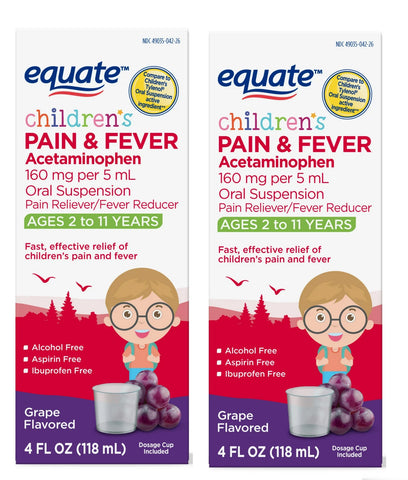 Children's Acetaminophen Ages 2-11 Pain + Fever Medicine Grape Flavor, 2 x 4 fl. oz. | Compare to Children's Tylenol Active Ingredients 