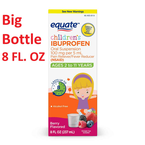 Children's Ibuprofen Ages 2-11 Pain + Fever Medicine Big Bottle 8 fl. oz. | Compare to 2x 4 fl. oz Children's Motrin Oral Suspension Active Ingredients