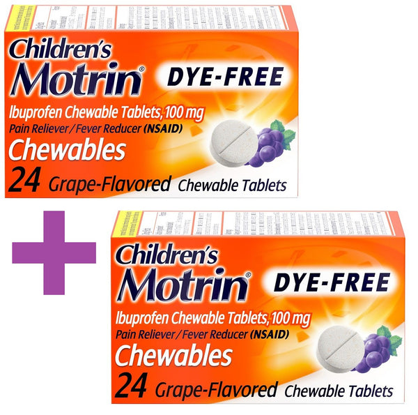 Children's Motrin Dye-Free Ibuprofen Ages 2-11 Pain + Fever Relief Medicine, 2 x 24 Chewable Tablets