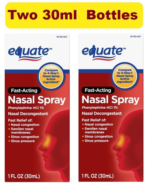 Nasal Spray, Decongestant Phenylephrine Hydrochloride 1%, 1 Fl. Oz. Compare to the active ingredient in 4-Way Fast Acting non-drowsy temporary relief of membranes, sinus congestion Pack of 2