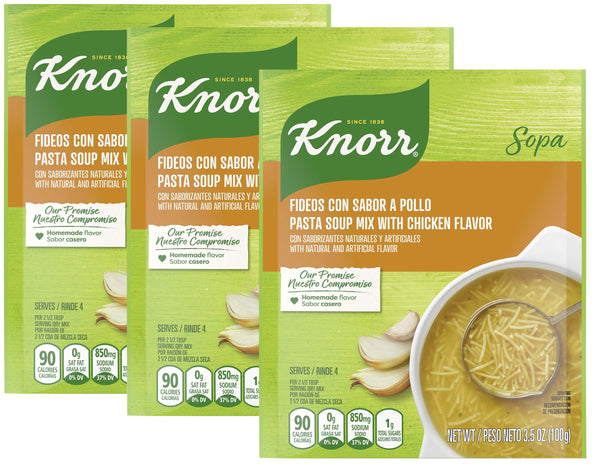 Knorr Fideos Con Sabor A Pollo Sopa Pasta Soup Mix Chicken Noodle 3.5 Oz Pack of 3 | New Packaging 