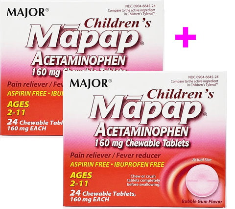 Children's Acetaminophen Ages 2-11 Pain + Fever Medicine, 2 x 24 Chewable Tablets | Compare To Children's Tylenol Active Ingredients