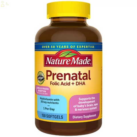 Nature Made Prenatal + DHA, 150 Softgels | Support The Development of Baby Brain, Nervous System, Bones and Eyes