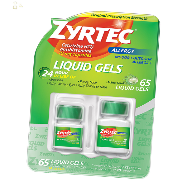 Zyrtec 24 Hour Allergy Relief Antihistamine Cetirizine Hcl 10 Mg, 65 Liquid Gels For Allergy